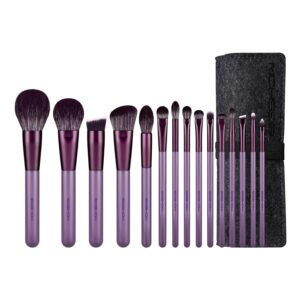 makeup brush set, eigshow professional makeup brushes kit foundation powder concealers eye shadows makeup 15 piece for eye face liquid cream cosmetics brushes kit (purple)