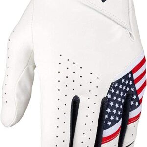 Callaway Golf Weather Spann Glove (Worn on Left Hand, Cadet (Short Fingers) 2019, Medium/Large, Red/White/Blue)