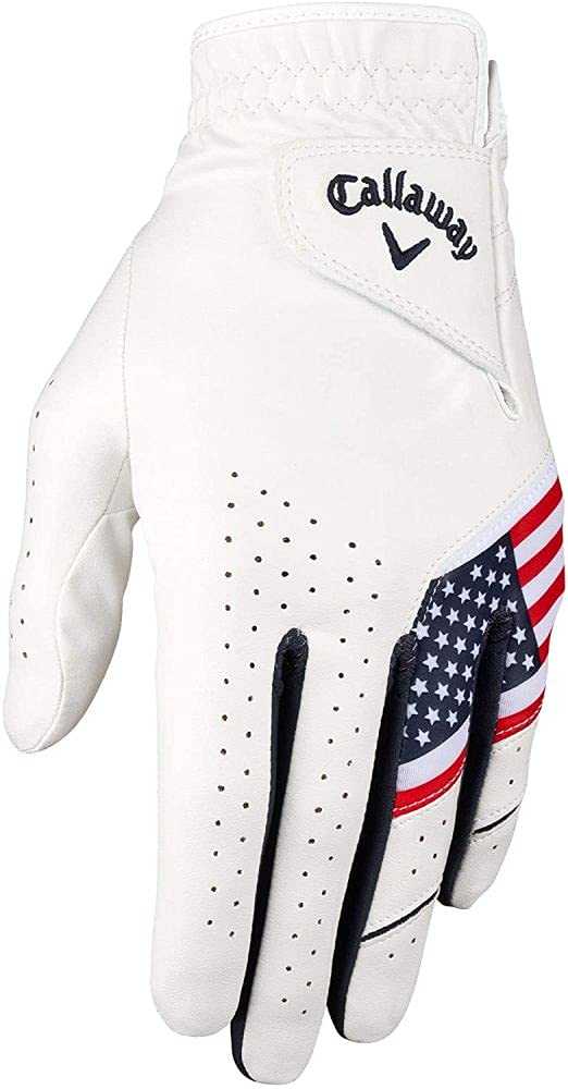 Callaway Golf Weather Spann Glove (Worn on Left Hand, Cadet (Short Fingers) 2019, Medium/Large, Red/White/Blue)