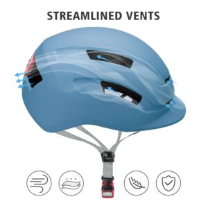 SLANIGIRO Adult Bike Helmet for Men Women - Bicycle Urban Road Helmet with Replacement Pads - Adjustable Fit System & Tail Light