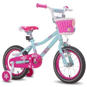 joystar 14 inch girls bike for 3-5 years old kids toddler bike with training wheels and handbrake for early rider birthday gift kids' bicycles blue