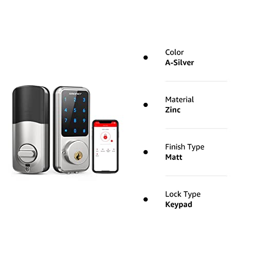 Smart Lock,SMONET Keyless Entry Door Lock,Remote Lock Unlock for Home Security,Easy Installation,Voice Control,Touchscreen Keypad Deadbolt,Code Bluetooth Electric Deadbolt for Hotel,Office