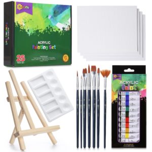 risebrite kids art set 25 pcs – deluxe acrylic paint set for kids includes non toxic paint, tabletop easel, paint brushes, canvas, painting pad