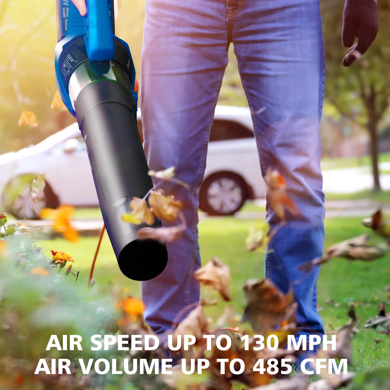 AVID POWER 40V Cordless Leaf Blower, Brushless Electric Leaf Blower 485-CFM 130-MPH, Battery Powered Blower with Two 2.0Ah Batteries, 4 Speeds and Turbo Function-Blue