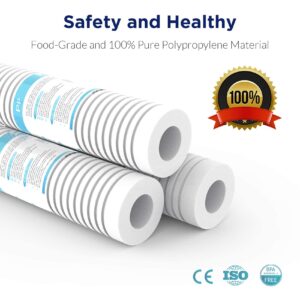 Grooved Sediment Water Filter Cartridge (6 Pack), Membrane Solutions 30 Micron Whole House Water Filter Universal Replacement 10"x2.5" for 10 inch RO Unit, Whole House Under-Sink Filtration System