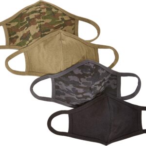 Quality Durables Unisex Adult 4-Pack Washable Reusable Face Mask, Black Camo/Black/Olive Camo/Olive, Large/X-Large