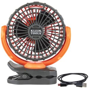 klein tools pjsfm1 cordless rechargeable fan with usb-c charging cord and multiple mounting options perfect for the jobsite