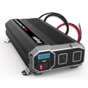 energizer 1500 watts power inverters for vehicles, modified sine wave car inverter 12v to 110v, 2 ac outlets, two usb ports (2.4 amp), dc to ac converter, battery cables included – etl approve