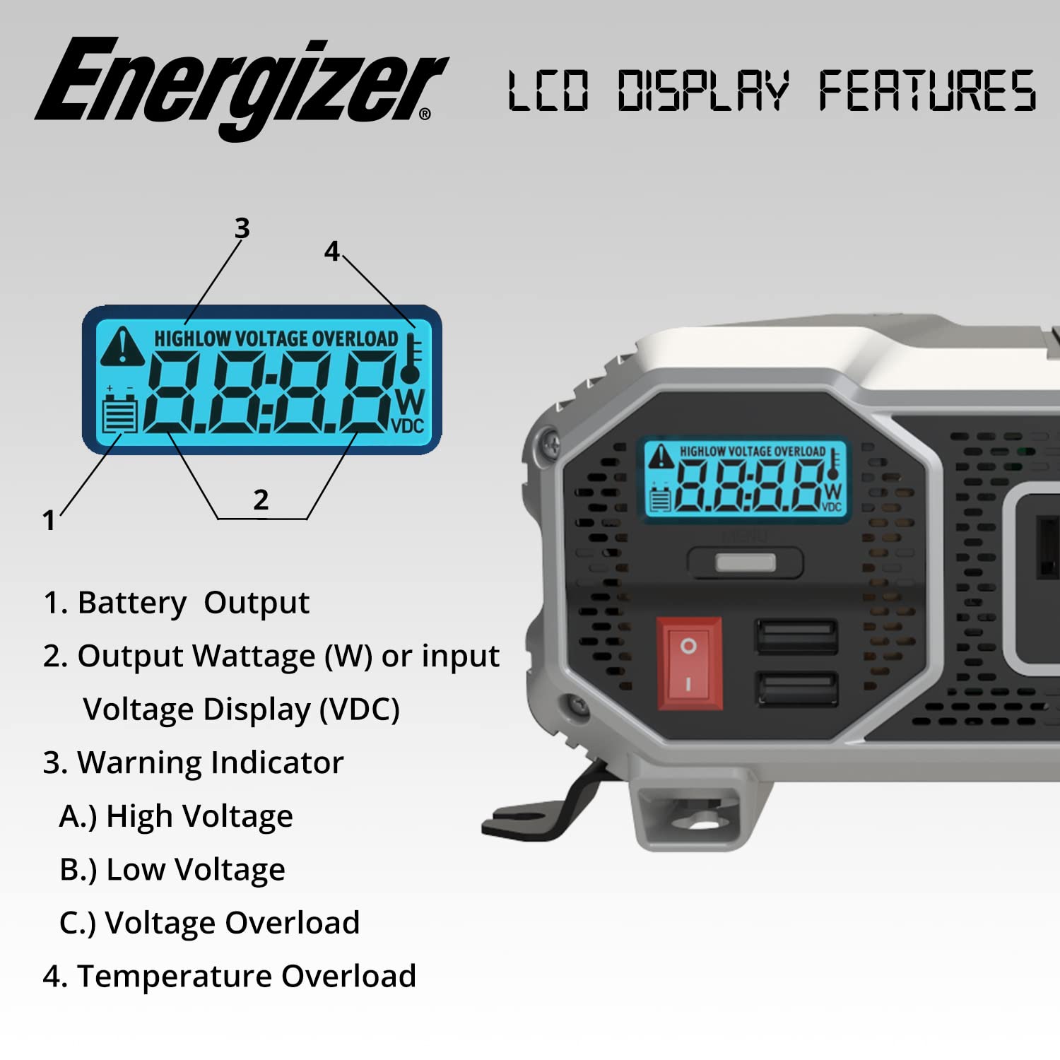 Energizer 1500 Watts Power Inverters for Vehicles, Modified Sine Wave Car Inverter 12v to 110v, 2 AC Outlets, Two USB Ports (2.4 Amp), DC to AC Converter, Battery Cables Included – ETL Approve