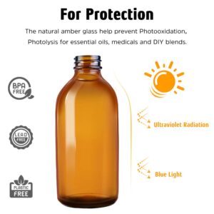 TECOHOUSE Glass Spray Bottle for Cleaning Solutions and Essential Oils, 4 oz Empty Refillable Sprayer Container with Labels, Funnel, Lids, Graduated Pipettes - Pocket Size 4 Pack (Amber)