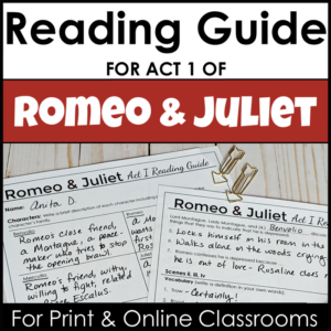 reading guide for romeo and juliet act 1 with google drive link for print and online classrooms