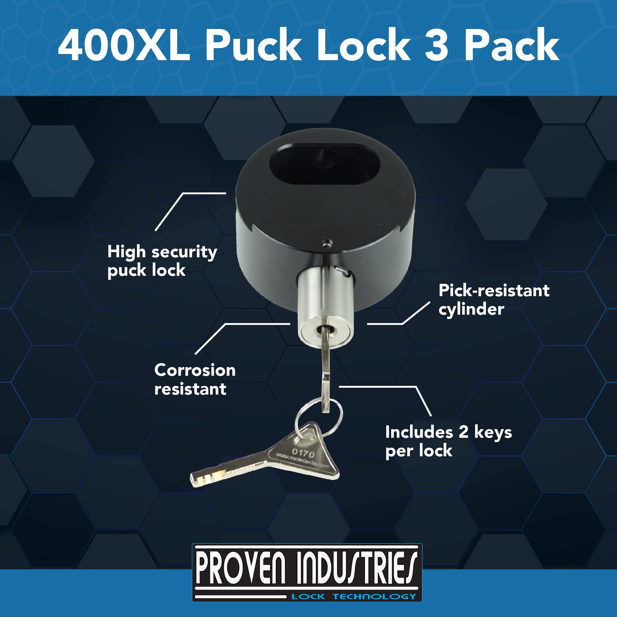 Proven Industries Model 400XL Puck-Lock Set, Made in The USA, Pack of 3, (Black)