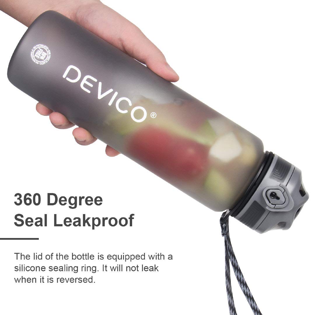 DEVICO 32oz Water Bottle with Time Marker, BPA Free & Frosted Tritan Plastic, Fast Flow & Leak Proof Flip Lid, Best Choice for Cycling, Running, Camping or Office Work