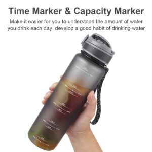 DEVICO 32oz Water Bottle with Time Marker, BPA Free & Frosted Tritan Plastic, Fast Flow & Leak Proof Flip Lid, Best Choice for Cycling, Running, Camping or Office Work