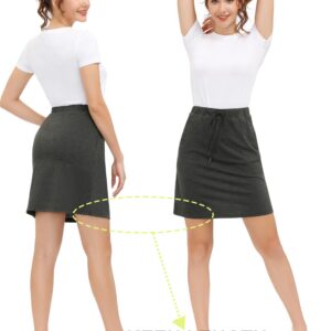 JACK SMITH Women's Athletic Skort Drawstring Waist Stretchy Knitting Skirts with Pockets(XL,Deep Gray)