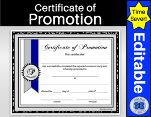 certificate of promotion gray and blue ribbon