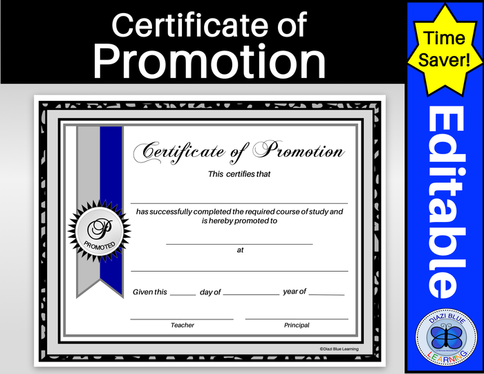 Certificate of Promotion Gray and Blue Ribbon