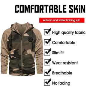 MANLUODANNI Men's Hooded Athletic Tracksuit Casual Full Zip Jogging Sweatsuits, TZ57 Khaki-L