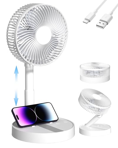 KASYDoFF Portable Desk Fan, 8-Inch USB Battery Operated Fan with 4 Speeds Strong Airflow, Foldable Personal Fan for Bedroom, Small Travel Fan for Outdoor