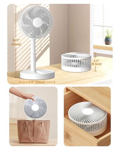 KASYDoFF Portable Desk Fan, 8-Inch USB Battery Operated Fan with 4 Speeds Strong Airflow, Foldable Personal Fan for Bedroom, Small Travel Fan for Outdoor