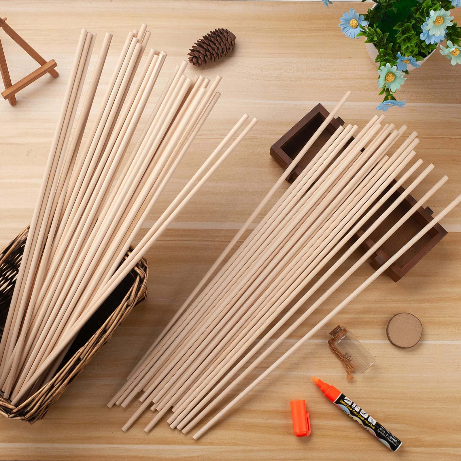 ONUPGO 50 PCS Dowel Rods Wood Sticks Wooden Dowel Rods 1/4 X 24 Inch Wood Dowels for Crafts Unfinished Round Wood Sticks for Arts and DIYers Cake Dowels Cotton Candy Sticks Wood Sticks for Crafting