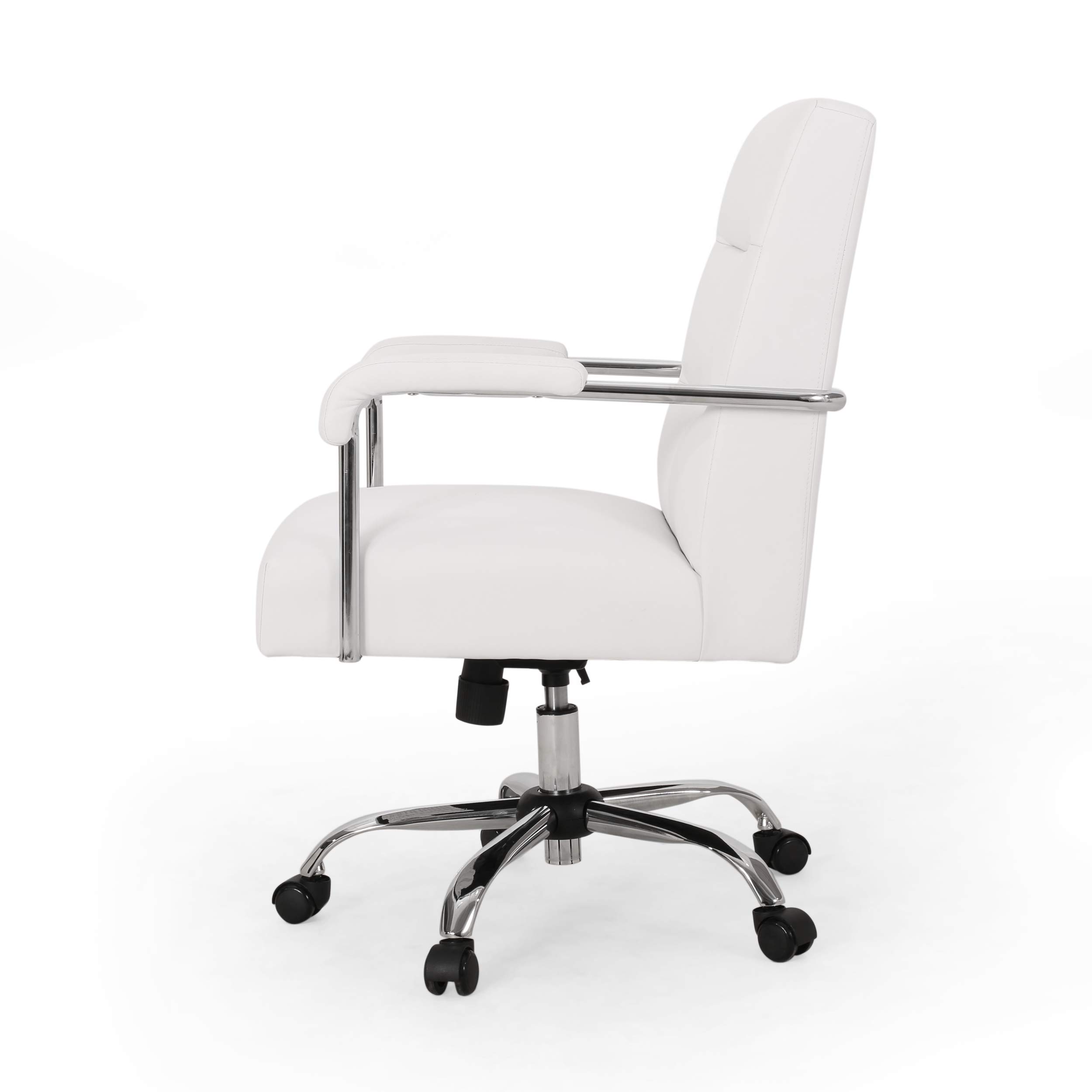 Christopher Knight Home William Modern Channel Stitched Swivel Office Lift Chair, White and Chrome