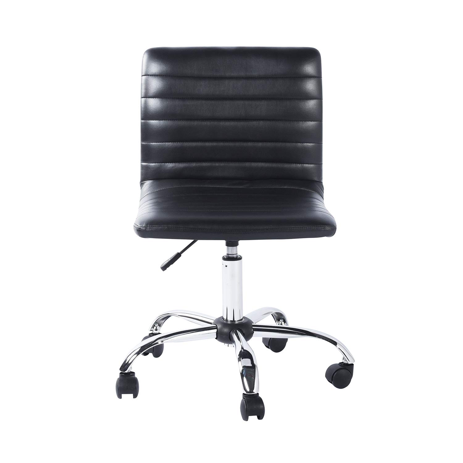 Homylin Leather Office Chair, Height Adjustable, Swivel Mid Low Back, Armless Ribbed Modern Computer Desk Chair with Casters for Home Administration Staff, Black