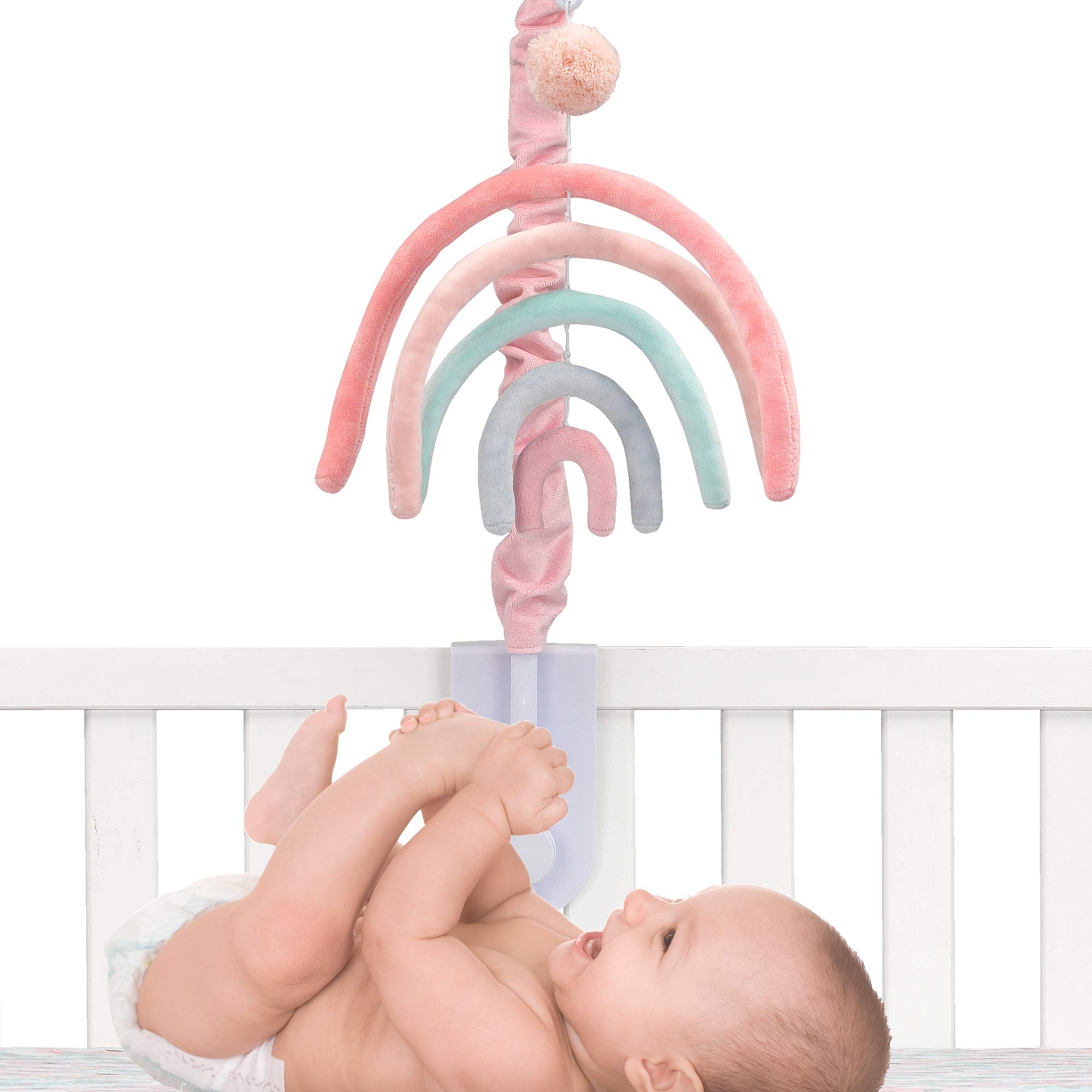 Lambs & Ivy Watercolor Pastel Rainbow/Pom Pom Musical Baby Nursery Crib Mobile