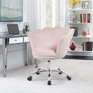 HOMEFUN Vanity Chair, Shell Chair with Wheels Cute Modern Desk Chair for Women Makeup Swivel Adjustable Roliing Chair for Bedroom, Beige