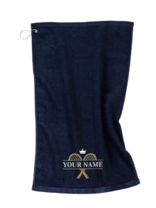 printualist personalized tennis towel with carabiner hook - custom design & your embroidered name - 16"x26", navy, absorbent cotton terry velour fabric