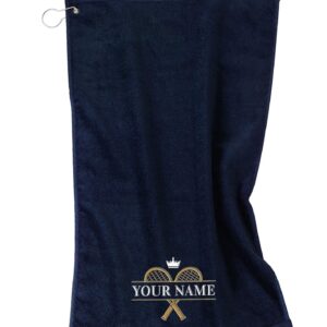 Printualist Personalized Tennis Towel with Carabiner Hook - Custom Design & Your Embroidered Name - 16"x26", Navy, Absorbent Cotton Terry Velour Fabric