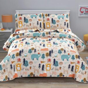 Quilt Set Twin Bedspread Coverlet Kids Twin Quilts Cartoon Bear Quilt Bedding Kids Quilt Bedspread Forest Animal Bear Print Kids Quilt Collection Home Lightweight Bedding Reversible Boys Coverlet