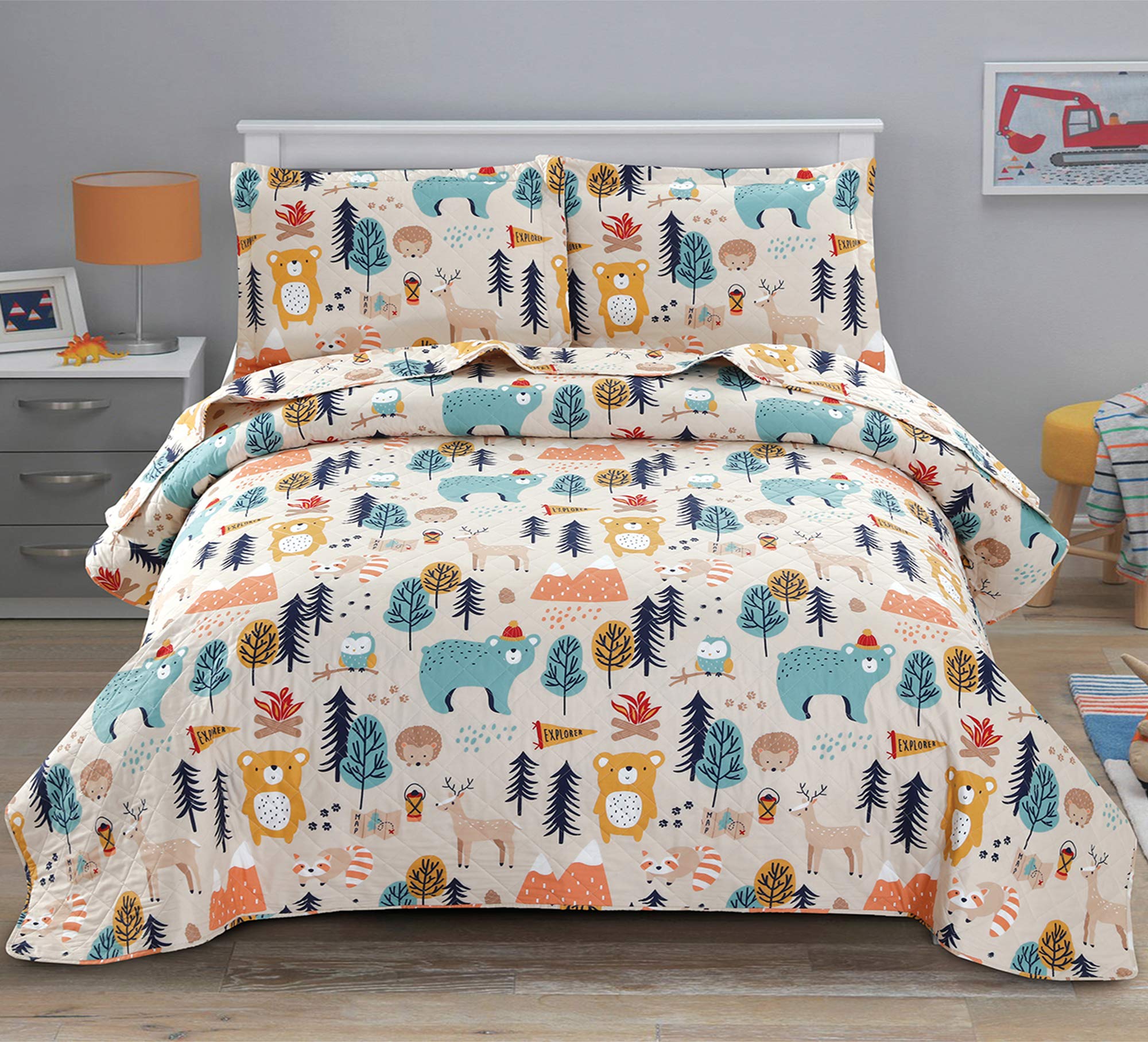 Quilt Set Twin Bedspread Coverlet Kids Twin Quilts Cartoon Bear Quilt Bedding Kids Quilt Bedspread Forest Animal Bear Print Kids Quilt Collection Home Lightweight Bedding Reversible Boys Coverlet