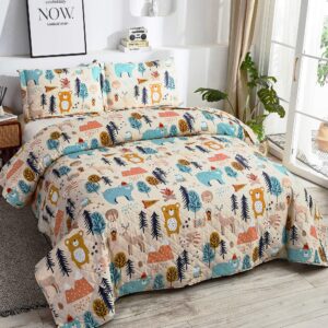 Quilt Set Twin Bedspread Coverlet Kids Twin Quilts Cartoon Bear Quilt Bedding Kids Quilt Bedspread Forest Animal Bear Print Kids Quilt Collection Home Lightweight Bedding Reversible Boys Coverlet