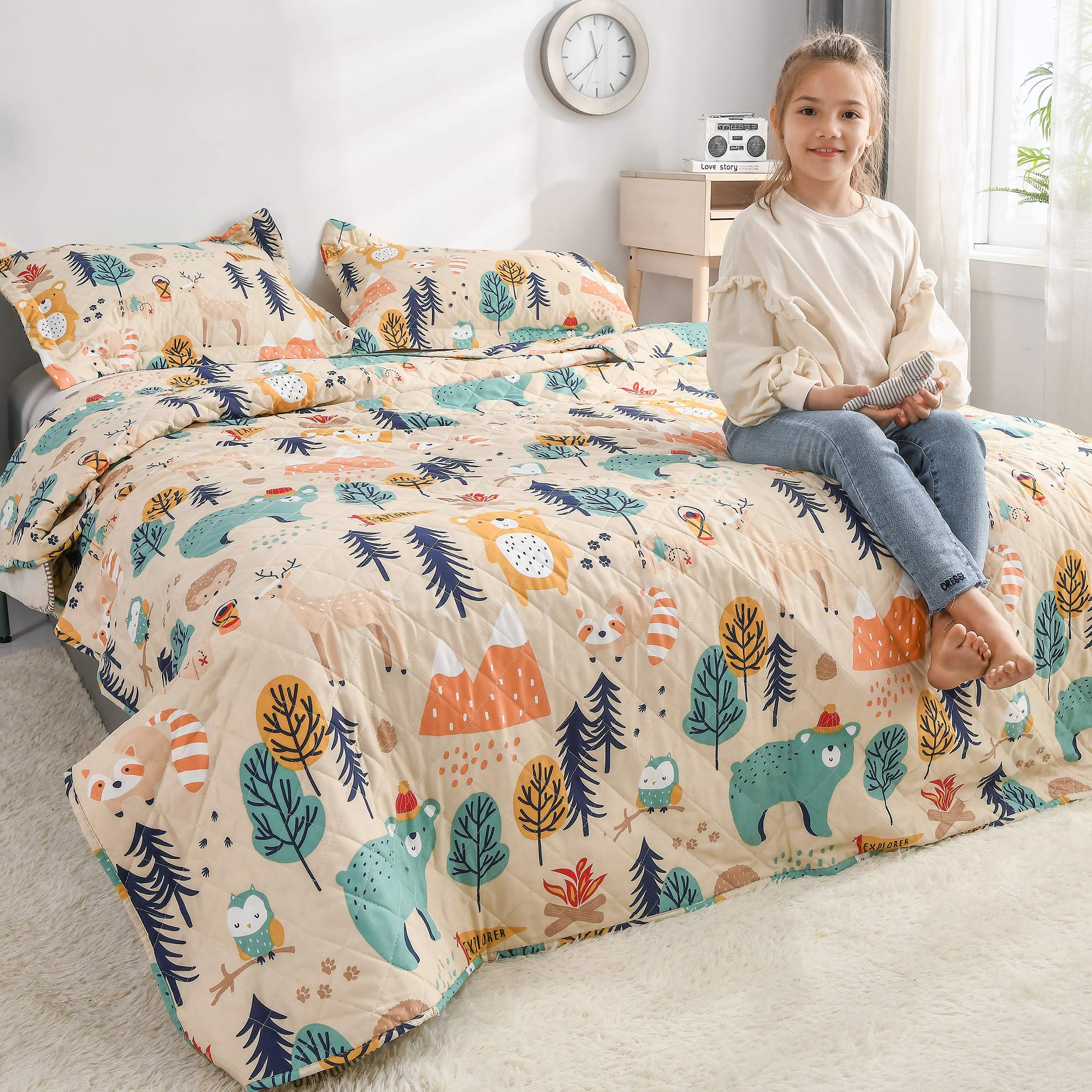 Quilt Set Twin Bedspread Coverlet Kids Twin Quilts Cartoon Bear Quilt Bedding Kids Quilt Bedspread Forest Animal Bear Print Kids Quilt Collection Home Lightweight Bedding Reversible Boys Coverlet