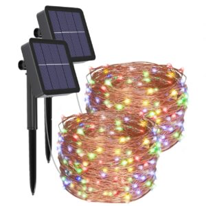 kolpop solar string lights, solar powered fairy lights outdoor 39ft 120led string lights 8 modes copper wire decoration christmas lights waterproof for garden camping patio trees party deco multicolor