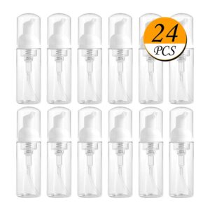 24Pcs 2oz Travel Soap Foam Bottle Empty Mini Plastic Dispenser Foaming Pump Cleaning Cosmetics Packaging Clear Portable for Refillable Castile Shampoo Hand Lotion