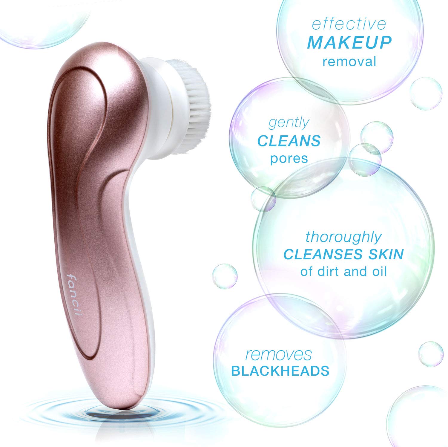 Fancii 7 in 1 Waterproof Electric Facial & Body Cleansing Brush Exfoliating Kit with Handle and 6 Brush Heads - Best Advanced Spin Brush Microdermabrasion Scrub System for Face (Blush)