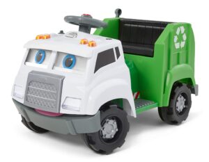 kid trax real rigs toddler recycling truck interactive ride on toy, kids ages 1.5-4 years, 6 volt battery and charger, sound effects, 9 recycling accessories included,green