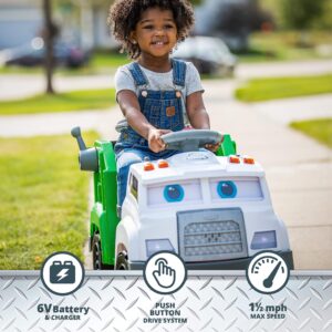 Kid Trax Real Rigs Toddler Recycling Truck Interactive Ride On Toy, Kids Ages 1.5-4 Years, 6 Volt Battery and Charger, Sound Effects, 9 Recycling Accessories Included,Green