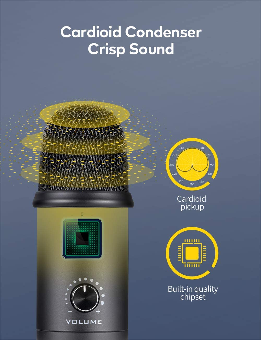 USB Microphone for Computer, Cardioid PC-Microphone, Professional 78 dB Full Metal Microphone, Compatible with Computers, Laptop, Mac, Good Use for Audio Recording, Skype, Gaming, Voice Chat