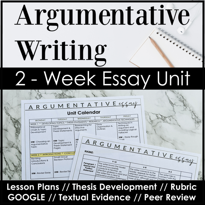 Argumentative Writing Essay Unit - 2 Weeks With Lessons for the Entire Writing Process With Google Links for Print and Online Classrooms