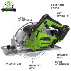 Greenworks 24V Brushless 7-1/4-inch Circular Saw, Battery and Charger Sold Separately