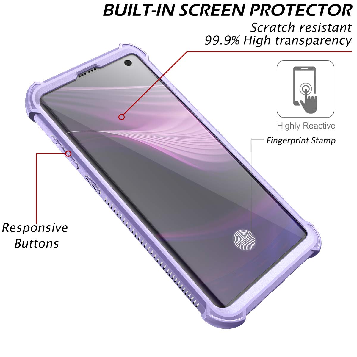 Dexnor Compatible Samsung Galaxy S10 Case 6.1 inch, Heavy Duty Protection Hard Back Defender Protector Protective Shockproof Bumper Cover Purple