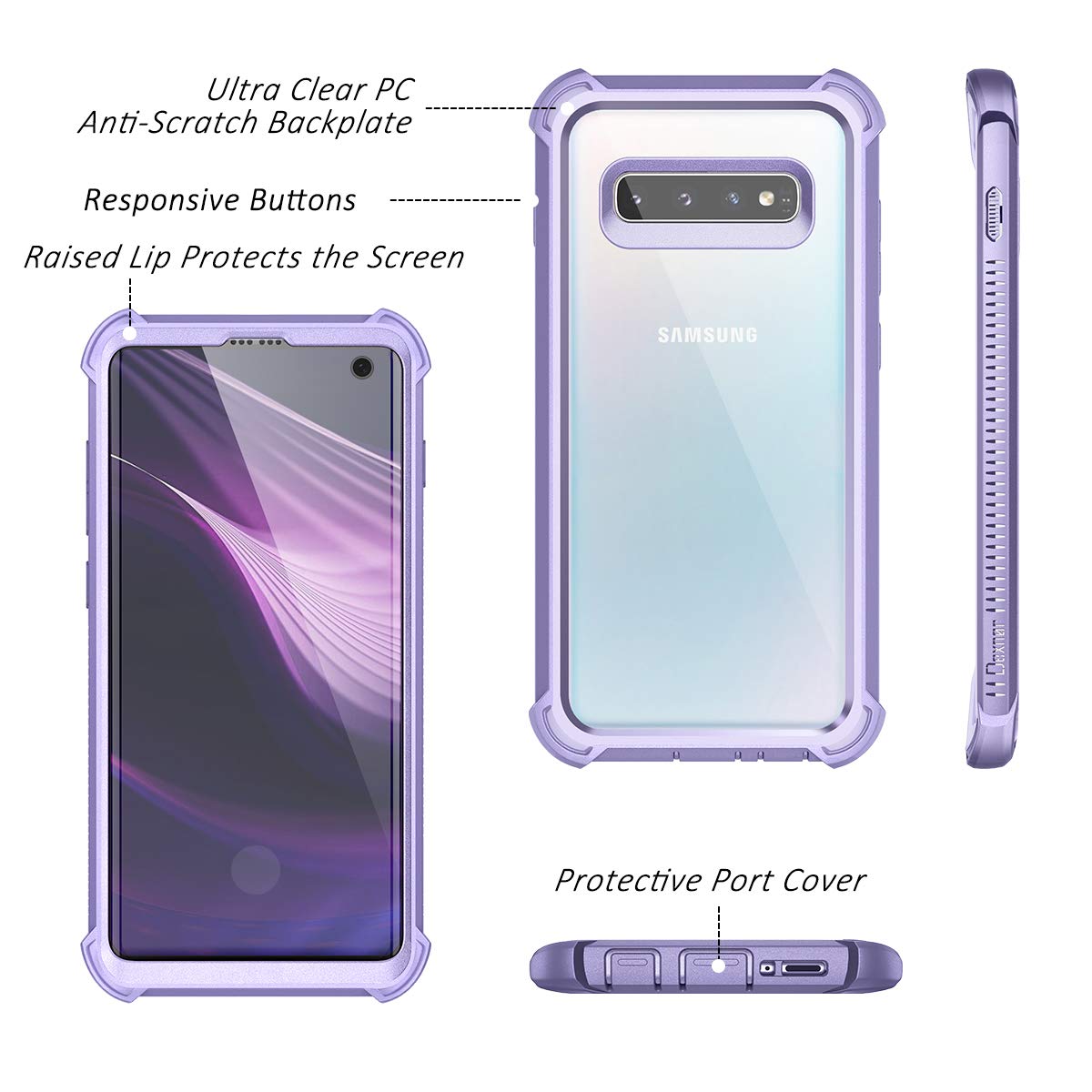 Dexnor Compatible Samsung Galaxy S10 Case 6.1 inch, Heavy Duty Protection Hard Back Defender Protector Protective Shockproof Bumper Cover Purple