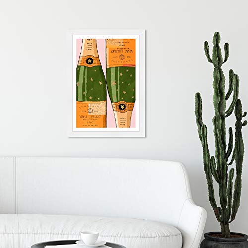 Wynwood Studio Drinks and Spirits Wall Art Framed Prints 'Shiny Champagne Home Décor, Orange, Green, 33270_13x19_SUPERB_PSW_NLC