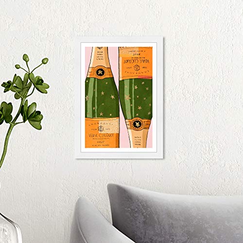 Wynwood Studio Drinks and Spirits Wall Art Framed Prints 'Shiny Champagne Home Décor, Orange, Green, 33270_13x19_SUPERB_PSW_NLC