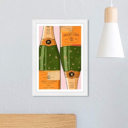 Wynwood Studio Drinks and Spirits Wall Art Framed Prints 'Shiny Champagne Home Décor, Orange, Green, 33270_13x19_SUPERB_PSW_NLC