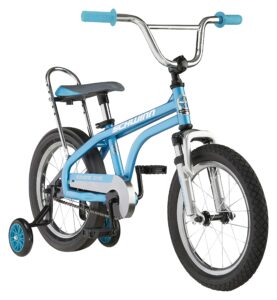 schwinn krate evo kids bike for boys and girls ages 3-5 years, 16-inch wheels, rider height 38 to 48-inches, removable training wheels, rear coaster brake, apple red