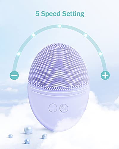 EZBASICS Facial Cleansing Brush Made with Ultra Hygienic Soft Silicone, Waterproof Sonic Vibrating Face Brush for Deep Cleansing, Gentle Exfoliating and Massaging, Inductive Charging (Violet)